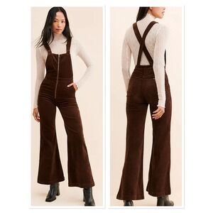Free People Rollas Eastcoast Flare Corduroy Overalls Jumpsuit Brown Retro 70s 30
